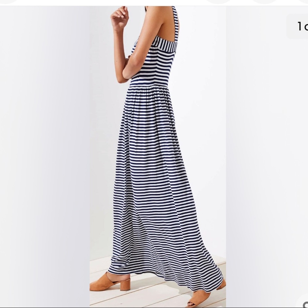 Loft White with Navy Mini Stripes Maxi Dress